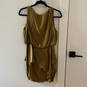 ALI RO SILK DRAPE MINI DRESS GOLD DARK MUSTARD XS 0